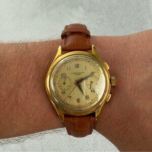 Vintage Chronographe Suisse Automatic Men's Watch Leather Strap